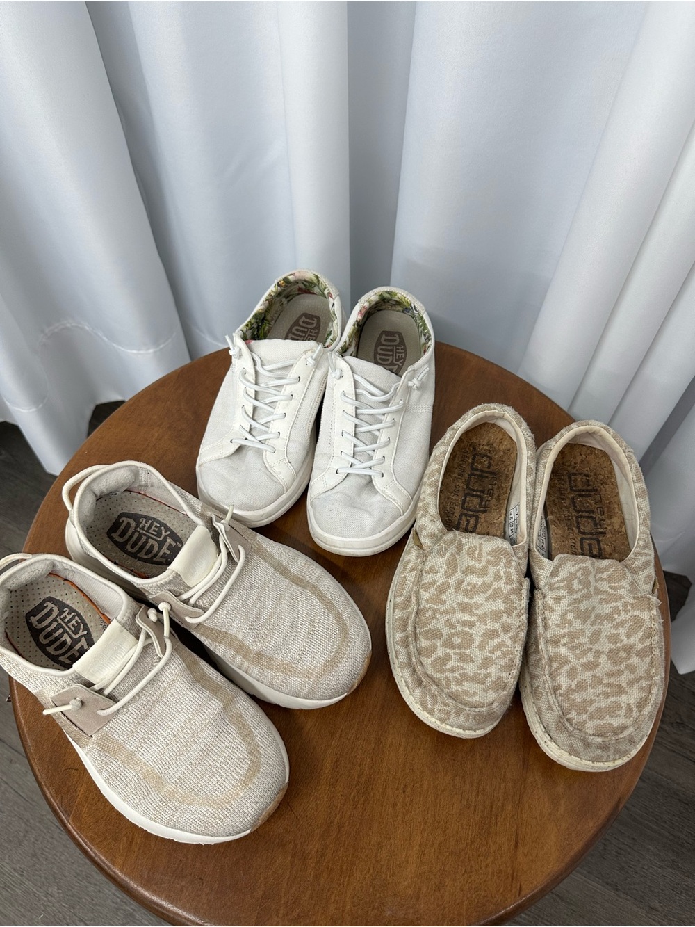Hey Dude lot 3 size 7 women’s sirocco neutral misty cheetah Karina white